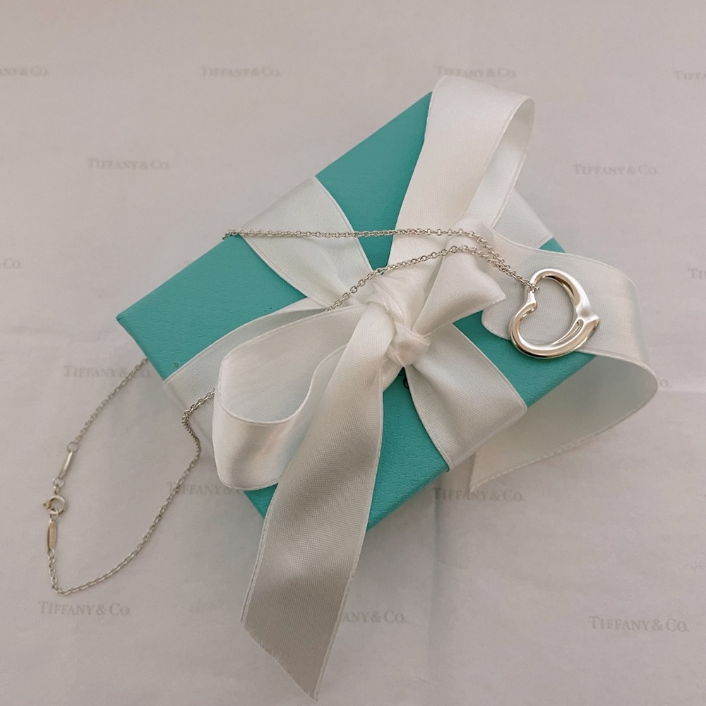 Tiffany & Co. Elsa Peretti Silver Large Open Heart Pendant Necklace 16” W/Pouch - Picture 5 of 9